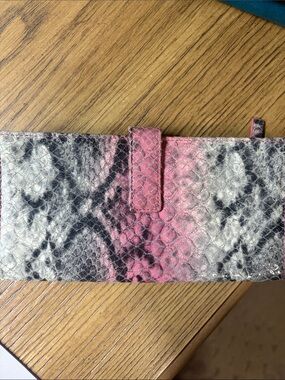 Lodis Pink & Gray Leather Snake-Print Wallet